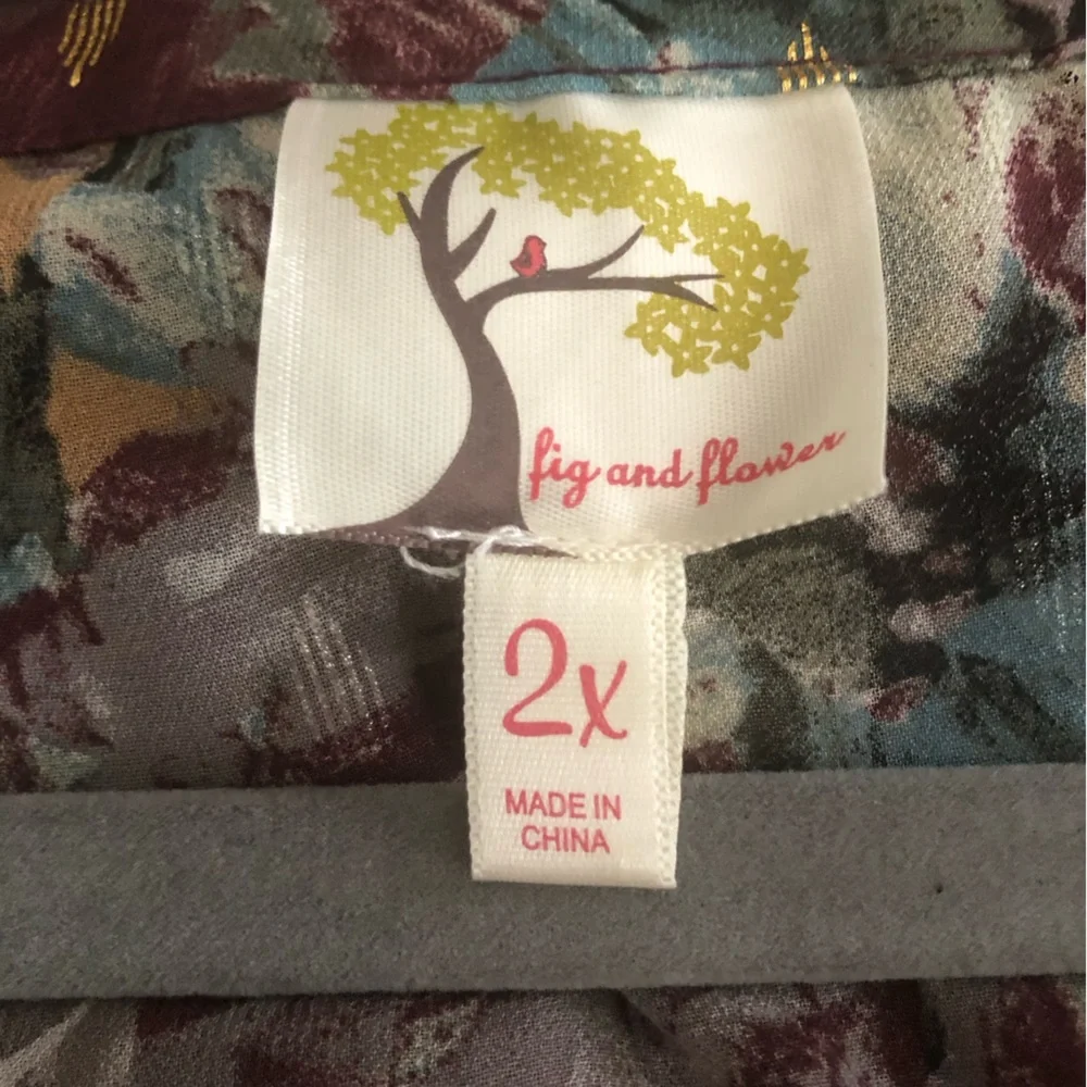 Anthropologie Fig & Flower Mixed Media Floral Button Front Semi Sheer Boho Plus - Picture 10 of 16